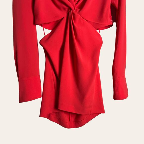A.L.C. Zoey Red Cutout Twist Front Long Sleeve Mini Dress Size 10 - Picture 7 of 13